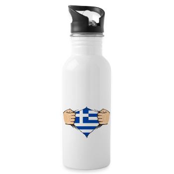 Greece Flag Design - Water bottle with straw - white - Right