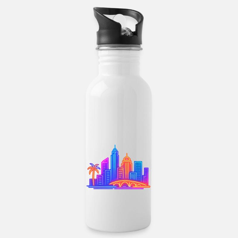 skyline city stadt - Trinkflasche mit integriertem Trinkhalm - Weiß
