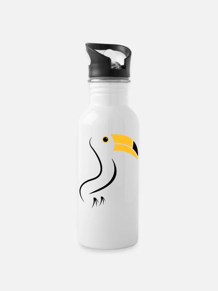 toucan silhouette - Water bottle with straw - white