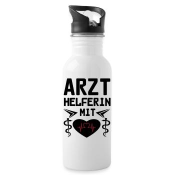 Arzthelferin mit Herz Geschenk - Trinkflasche mit integriertem Trinkhalm - Weiß - Rechts