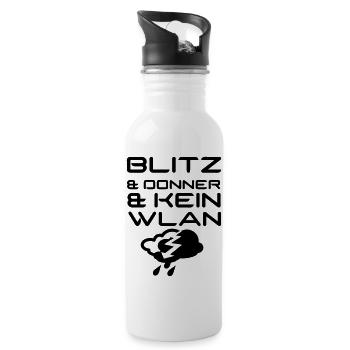 Blitz & Donner & kein WLAN Geschenk - Trinkflasche mit integriertem Trinkhalm - Weiß - Rechts