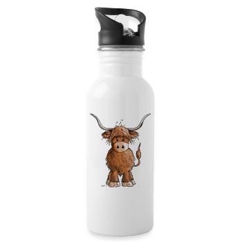 Schottisches Hochlandrind - Trinkflasche mit integriertem Trinkhalm - Weiß - Rechts