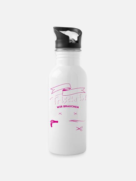 Friseurin Frisörin Haare - Trinkflasche mit integriertem Trinkhalm - Weiß
