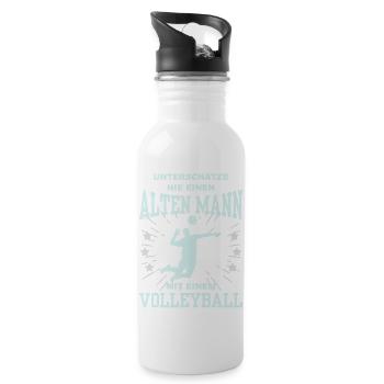 Unterschätze nie einen alten Mann mit Volleyball - Trinkflasche mit integriertem Trinkhalm - Weiß - Rechts