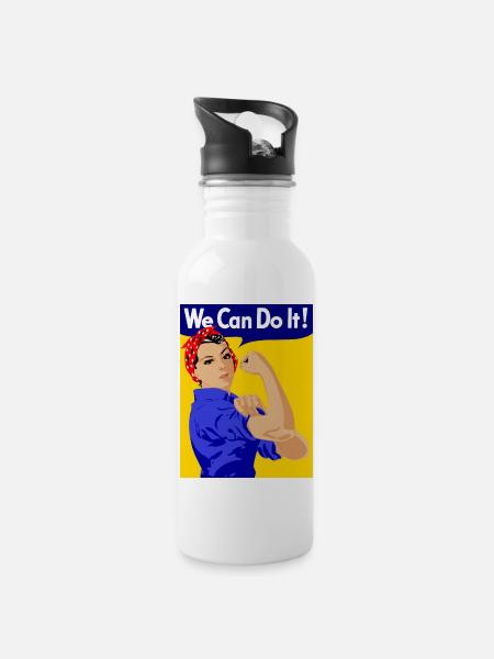 we can do it - Trinkflasche mit integriertem Trinkhalm - Weiß