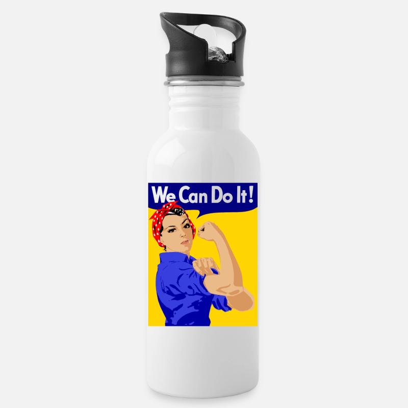we can do it - Trinkflasche mit integriertem Trinkhalm - Weiß