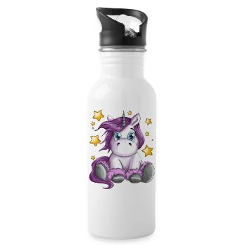 Fluffy unicorn with star illustration motif - Water bottle with straw - white - Right