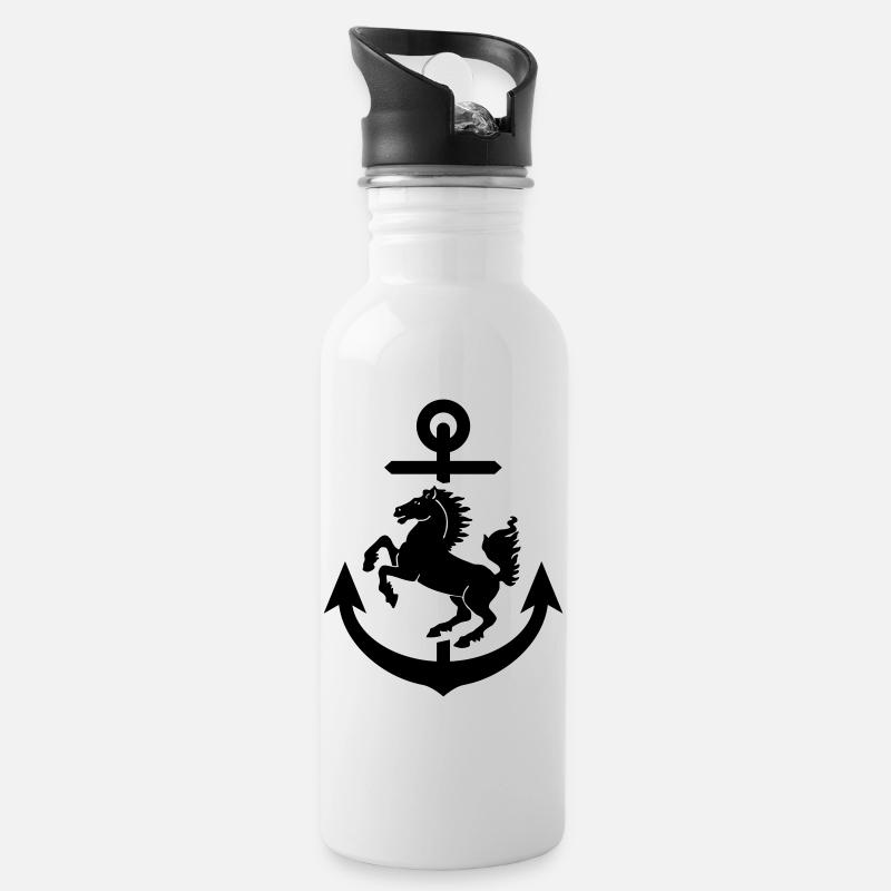 Stuttgart Wappen Anker, Stuttgarter - Trinkflasche mit integriertem Trinkhalm - Weiß