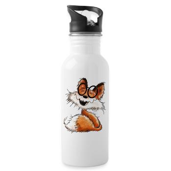 Niedlicher kleiner Schlaufuchs mit Brille - Fuchs - Trinkflasche mit integriertem Trinkhalm - Weiß - Rechts