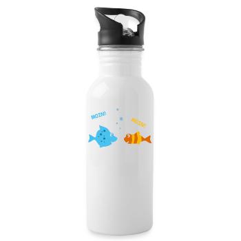 Lustige Fische machen Urlaub am Meer u. sagen Moin - Trinkflasche mit integriertem Trinkhalm - Weiß - Rechts