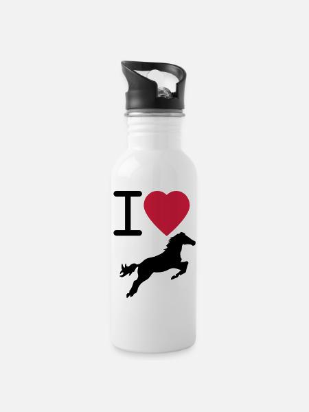 I Love Horses - Water bottle with straw - white