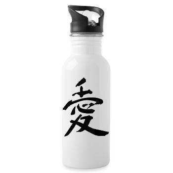 Liebe Symbol – Asiatisches Kanji Herz - Trinkflasche mit integriertem Trinkhalm - Weiß - Rechts