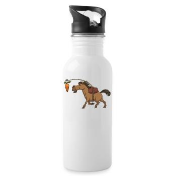 Cheval, carotte, carotte, équitation - Gourde avec paille intégrée - blanc - Droite