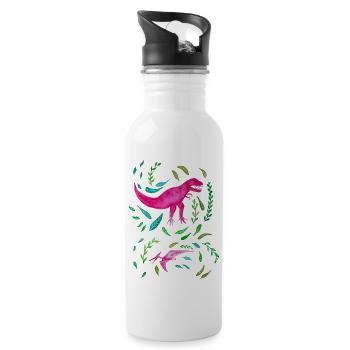 Pink T-Rex Florales Design Geschenk - Trinkflasche mit integriertem Trinkhalm - Weiß - Rechts