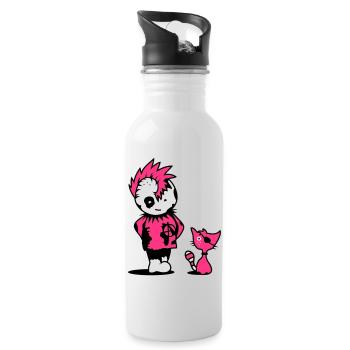 Ein kleiner Punk mit einer kleinen Katze - Trinkflasche mit integriertem Trinkhalm - Weiß - Rechts