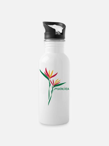Madeira Strelizia - Trinkflasche mit integriertem Trinkhalm - Weiß
