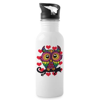 Eule - Trinkflasche mit integriertem Trinkhalm - Weiß - Rechts