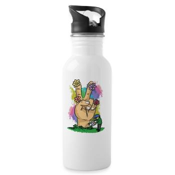 Peace Flower Power - Water bottle with straw - white - Right