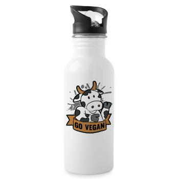 Go Vegan - Trinkflasche mit integriertem Trinkhalm - Weiß - Rechts
