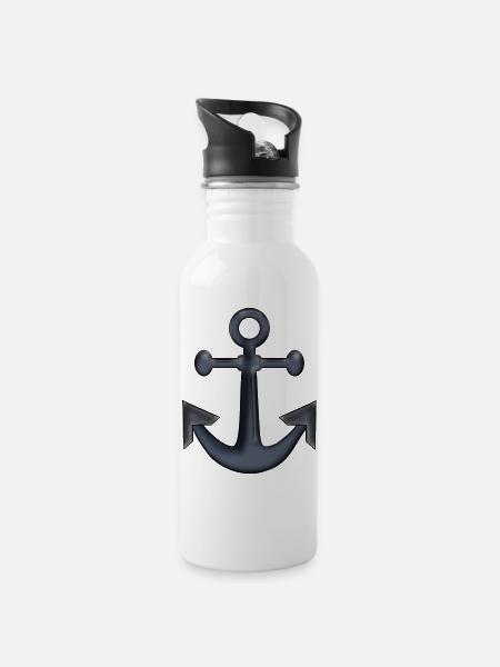 anchor - Water bottle with straw - white