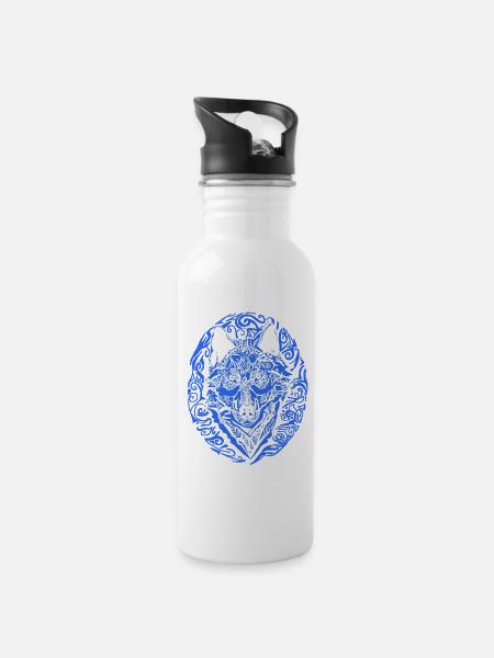wolf - Water bottle with straw - white
