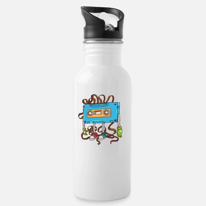 Bandsalat Kassette der 80er - Trinkflasche mit integriertem Trinkhalm - Weiß