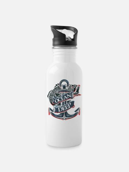 Seefahrt Anker - Trinkflasche mit integriertem Trinkhalm - Weiß