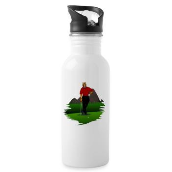 Tiger in the woods plays golf with racket gift - Water bottle with straw - white - Right