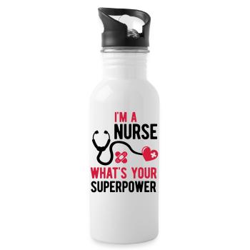 Krankenschwester ich bin Krankenschwester was sind - Trinkflasche mit integriertem Trinkhalm - Weiß - Rechts