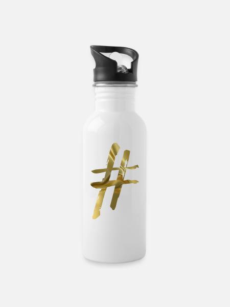Goldfolien Hashtag Muster - Trinkflasche mit integriertem Trinkhalm - Weiß