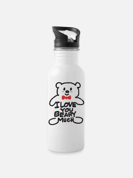 Ich liebe dich - Trinkflasche mit integriertem Trinkhalm - Weiß