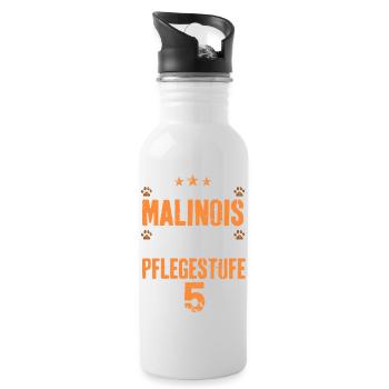 Malinois Hund Geschenk T-Shirt Pflegestufe - Trinkflasche mit integriertem Trinkhalm - Weiß - Rechts