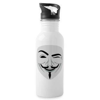 Fun Guy Fawkes Anonymous - Trinkflasche mit integriertem Trinkhalm - Weiß - Rechts