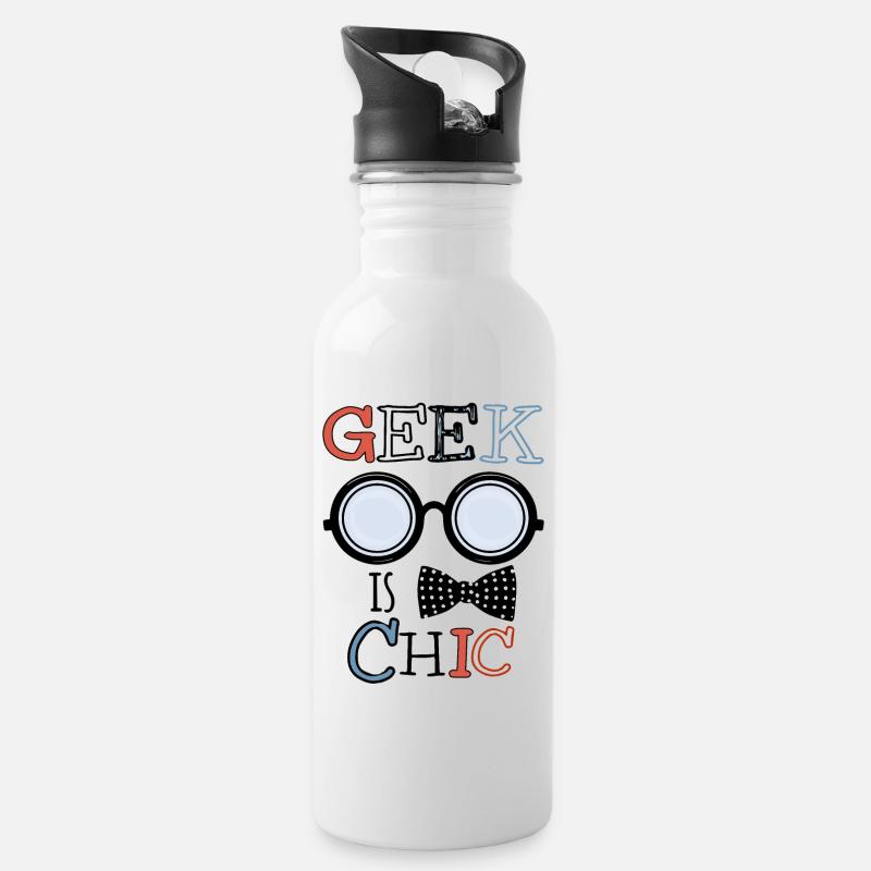geek - Trinkflasche mit integriertem Trinkhalm - Weiß