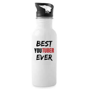 Best YouTuber Ever - Lustiges Youtuber Geschenke - Trinkflasche mit integriertem Trinkhalm - Weiß - Rechts