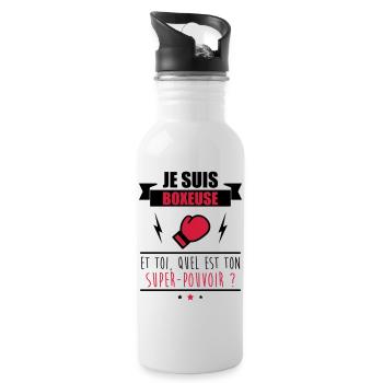 Super pouvoir boxeuse, cadeau boxe, boxeuse - Gourde avec paille intégrée - blanc - Droite