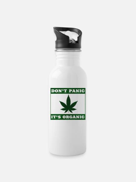 Cannabis - Trinkflasche mit integriertem Trinkhalm - Weiß