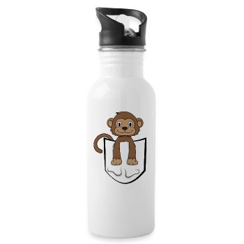 Lustiger Affe in Tasche Pocket Geschenkidee - Trinkflasche mit integriertem Trinkhalm - Weiß - Rechts