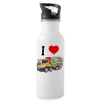 Ich liebe Betonmischer Baustelle Kinder Geschenk - Trinkflasche mit integriertem Trinkhalm - Weiß - Rechts