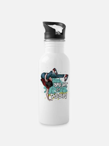 Breakdance Break It Down | Breakdancing Geschenk - Trinkflasche mit integriertem Trinkhalm - Weiß
