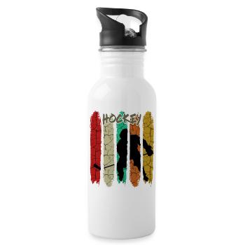 Retro Style Vintage Eishockey | Eissport Geschenk - Trinkflasche mit integriertem Trinkhalm - Weiß - Rechts