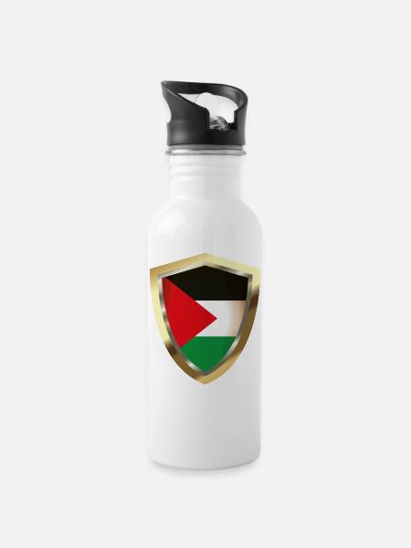 Palestine Coat of Arms - Palestine coat of arms - Water bottle with straw - white