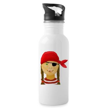 Pirate girl with no teeth - Water bottle with straw - white - Right