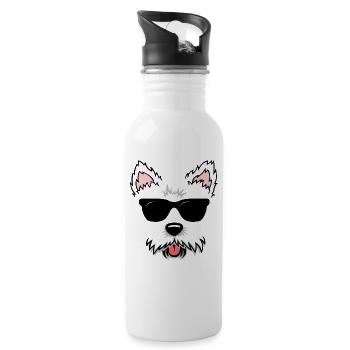 Cute White Terrier Westie Dog Face with - Water bottle with straw - white - Right