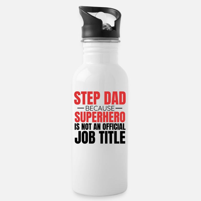 Step Dad Step Father Gift Idea - Water bottle with straw - white