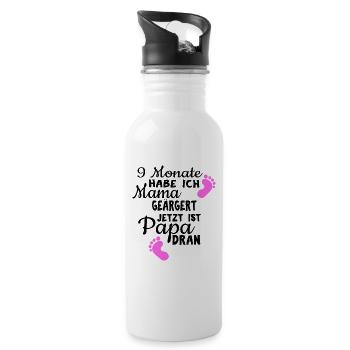Babyspruch 9Monate habe ich Mama geärgert Geschenk - Trinkflasche mit integriertem Trinkhalm - Weiß - Rechts
