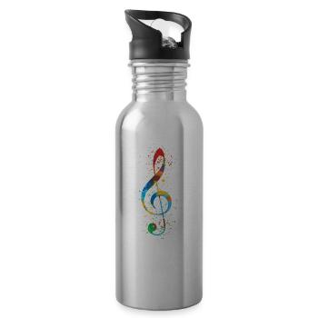 Treble Clef Paint Splatter Art Colorful & Vibrant - Water bottle with straw - silver - Right
