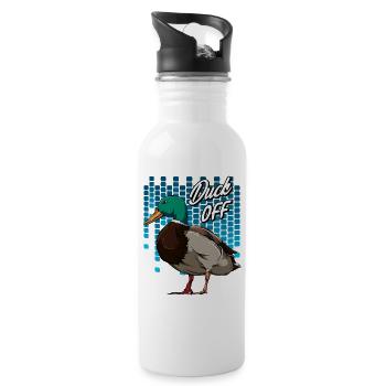 Trendy Ente Wortspiel | Duck Off Vogel Geschenk - Trinkflasche mit integriertem Trinkhalm - Weiß - Rechts