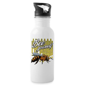 Bee Yourself Honigbiene Wortspiel Insekt Geschenk - Trinkflasche mit integriertem Trinkhalm - Weiß - Rechts