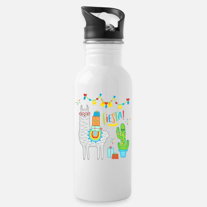 Llama Fiesta Comic Alpaca Gift Birthday - Water bottle with straw - white